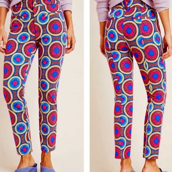 ANTHROPOLOGIE The Essential Slim Trousers - Cropped in Retro Geometric Print - Picture 2 of 7